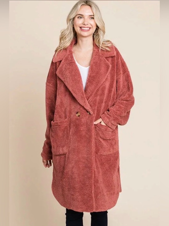 SurelyMine Jackets & Blazers - Plush Oversized Teddy Coat in Dusty Rose